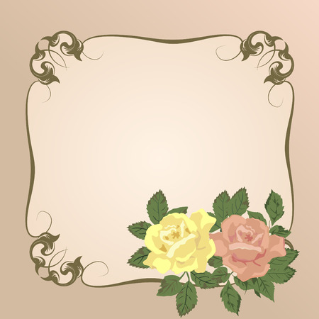 Vector bouquet of roses in a vintage frame.のイラスト素材