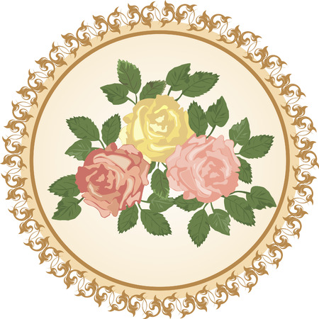 Vector bouquet of roses in a vintage frame.のイラスト素材