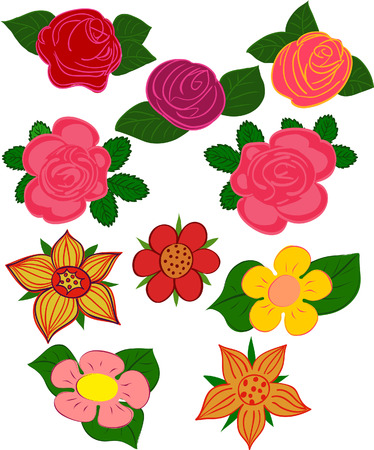 illustration A set of images of different flowersのイラスト素材