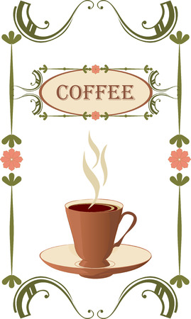 Brown a Cup of coffee in a vintage frame.のイラスト素材
