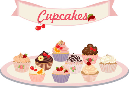 Vector set of cakes and cupcakes.のイラスト素材