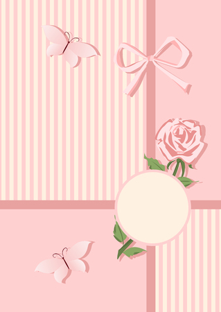Background in pink colors with rose and butterfly.のイラスト素材