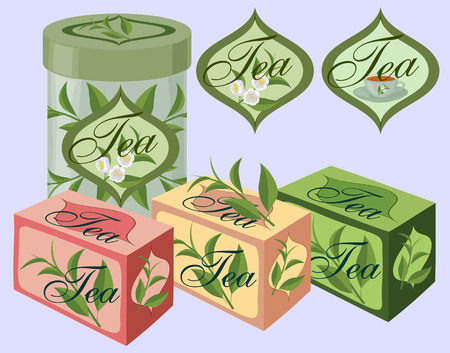 Packing of tea and labels for packaging.のイラスト素材