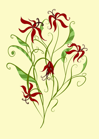 Card with stylized red Lily in vintage style.のイラスト素材