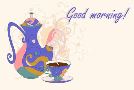 Elegant teapot and teacup in the style of Doodle. Fully insulated objects.のイラスト素材