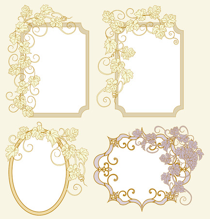 Set of frames with vines in vintage style.のイラスト素材