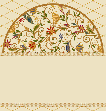 Abstract vintage pattern with decorative flowers, leaves and Paisley pattern in Oriental style.のイラスト素材