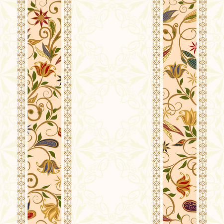 Abstract vintage pattern with decorative flowers, leaves and Paisley pattern in Oriental style.のイラスト素材