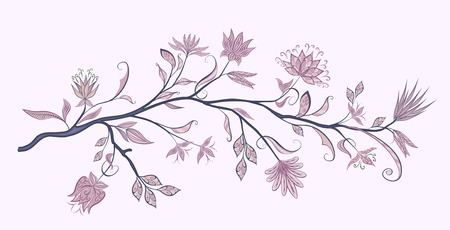 Branch with fantastic flowers. Vector vintage flowers on a white background.のイラスト素材