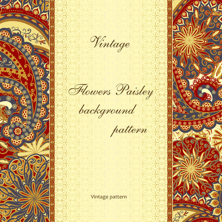 Abstract vintage pattern with decorative flowers, leaves and Paisley pattern in Oriental style.のイラスト素材