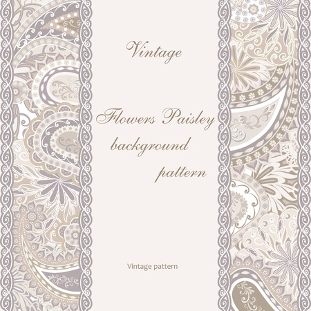 Abstract vintage pattern with decorative flowers, leaves and Paisley pattern in Oriental style.のイラスト素材