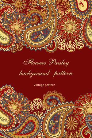 Abstract vintage pattern with decorative flowers, leaves and Paisley pattern in Oriental style.のイラスト素材