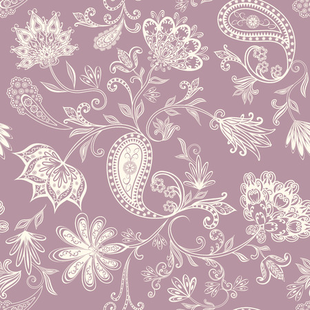 Abstract vintage pattern with decorative flowers, leaves and Paisley pattern in Oriental style.のイラスト素材