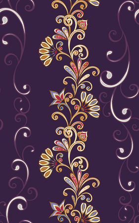 Abstract vintage pattern with decorative flowers, leaves and Paisley pattern in Oriental style.のイラスト素材
