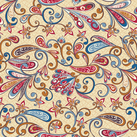 Abstract vintage pattern with decorative flowers, leaves and Paisley pattern in Oriental style.のイラスト素材