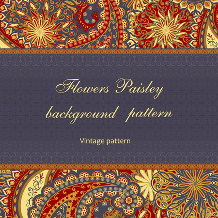 Abstract vintage pattern with decorative flowers, leaves and Paisley pattern in Oriental style.のイラスト素材