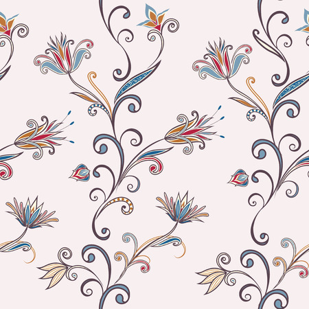 Abstract vintage pattern with decorative flowers, leaves and Paisley pattern in Oriental style.のイラスト素材