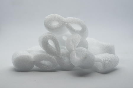 Foam peanuts over white backgroundの写真素材