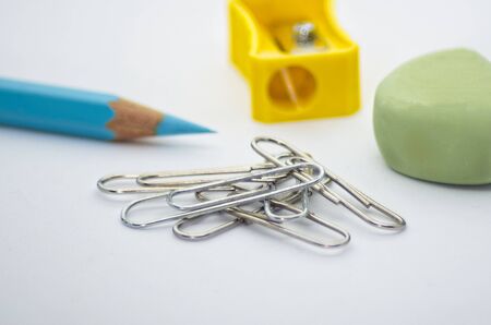 Office tools on white backgroundの写真素材