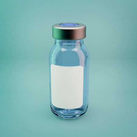 Vaccine vial isolated on cyan background. Healthcare 3D illustrationの写真素材