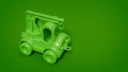 Red plastic toy truck on red background. 3D illustration. Children toys