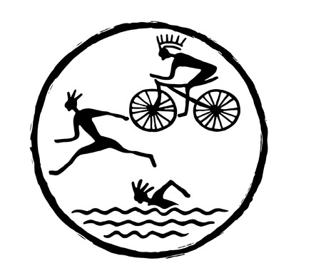 Vector illustration of a native-like drawing of athletes doing triathlonのイラスト素材