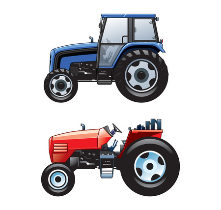 Vector illustration of 2 colorful farm tractorsのイラスト素材