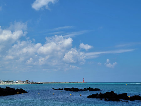 Beautiful seascape with blue sky and sea in Okinawa.の写真素材