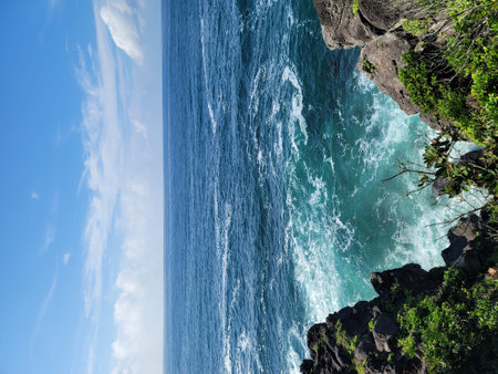 Beautiful view of the ocean from the top of a cliff.の写真素材