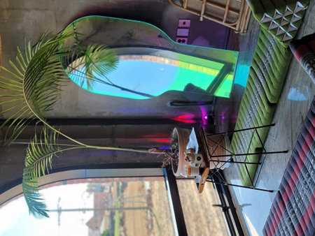 The interior of the building in the style of the 80s.の写真素材