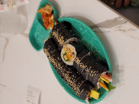 Sushi roll japanese food style on white marble background.の写真素材