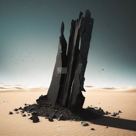 Conceptual image of broken stone in desert. 3d renderingの素材