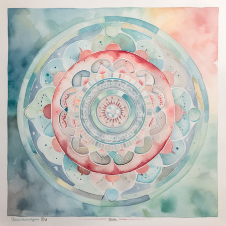 Watercolor painting of mandala. Hand drawn illustration for your designの素材