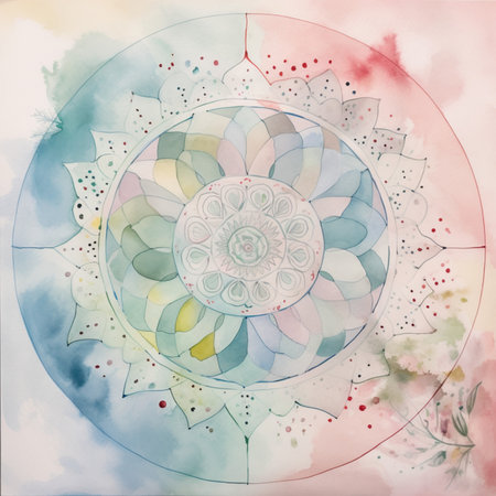 Watercolor mandala. Hand drawn watercolor illustration with floral ornament.Generative AIの素材