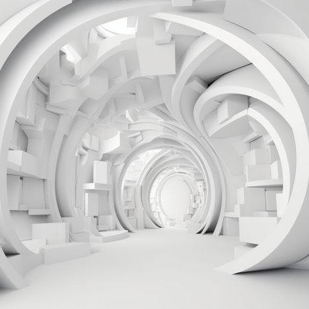 Abstract architecture background. White interior. 3d rendering. Computer digital drawing.の素材
