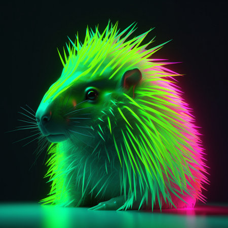 Hedgehog in neon light on a dark background. 3d renderingの素材