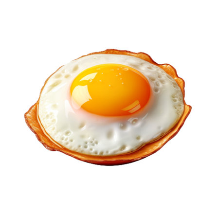Fried egg in shell isolated on white background. Close up.の素材