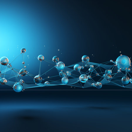 abstract 3d illustration of molecule structure on blue background, science and technology conceptの素材