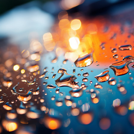 Water drops on window glass after rain. Shallow DOF.の素材