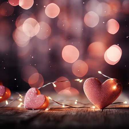 Valentine's day background with hearts and bokeh lights,Generative AIの素材