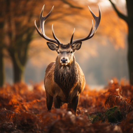 Red Deer (Cervus elaphus) stag in autumn forest.の素材