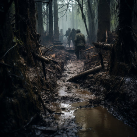 Abandoned group of people walking in the forest in winter.の素材