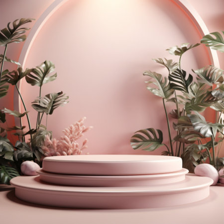 3d render, abstract minimal scene with geometric forms, podium for product presentationの素材