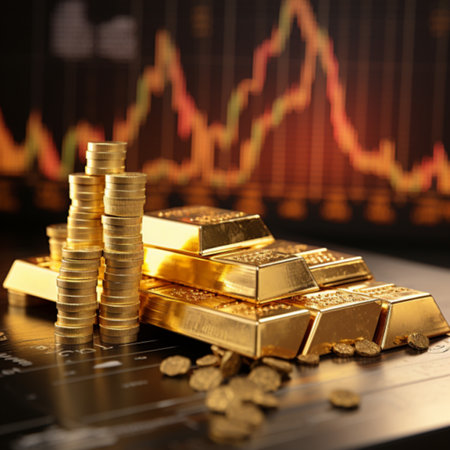 Gold bullion and gold ingots on the background of the financial chart,Generative AIの素材