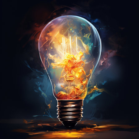 Burning light bulb on dark background. 3d illustration. Idea concept,Generative AIの素材