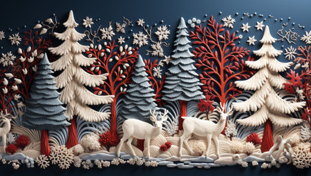 Christmas background with snowflakes and reindeer. 3d illustrationの素材