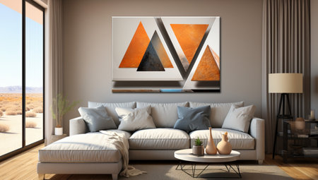 Interior of modern living room with white sofa 3d Illustration,Generative AIの素材