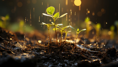 Green seedling illustrating concept of new life and natural growing from seedの素材