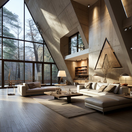 Interior of modern living room with wooden floor, 3d renderの素材