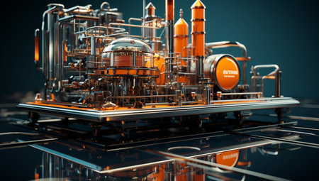 3d rendering of industrial equipment on a reflective surface with reflection.の素材